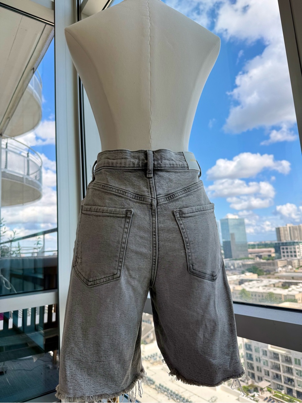 Express High Rise Bermuda Denim Shorts Grey Wash